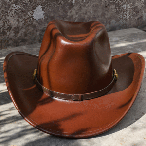 Classic Brown Leather Cowboy Hat