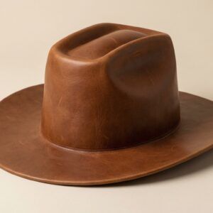 A Dakota leather cowboy hat featuring a rectangular top crease and squared corners.