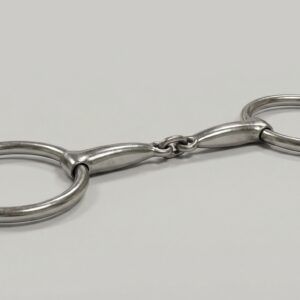 A professional loose ring bit - double jointed featuring a polished stainless steel mouthpiece and freely sliding cheek rings.