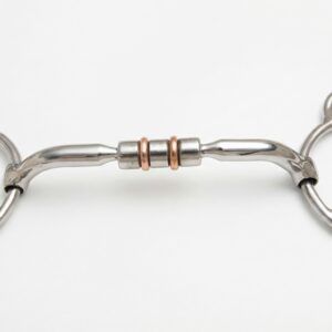 A professional static loose ring bit featuring a multi-functional cheek with dual internal rings and a non-rotating brass and steel mouthpiece.